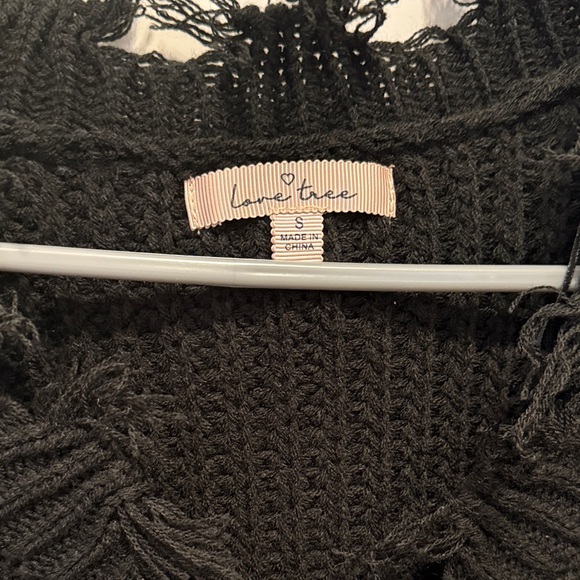Love Tree Black V-Neck Distressed Sweater - Picture 2 of 3